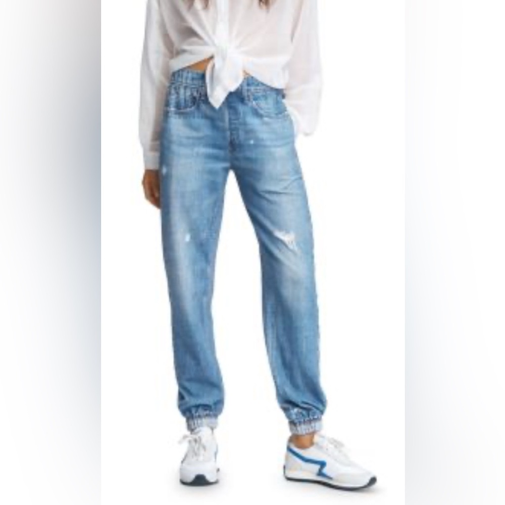 rag & bone Blue Boyfriend Jeans with High Waist and Distressed Details
